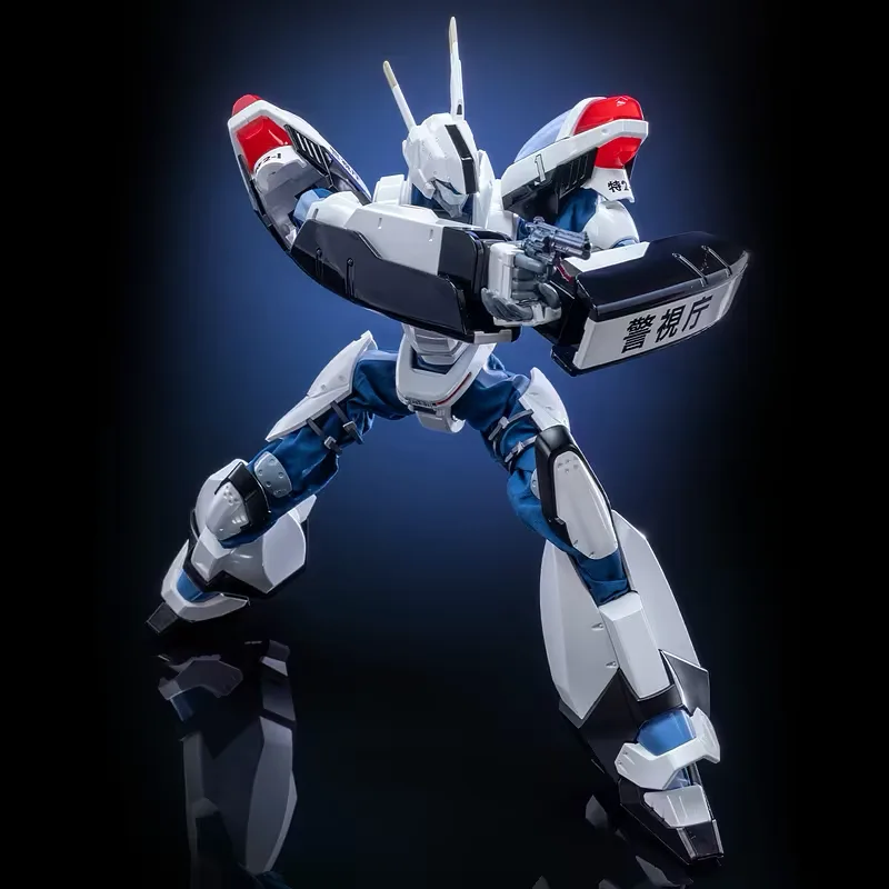 Zoids x Patlabor Ingram Mark III figure in police livery holding its revolver cannon