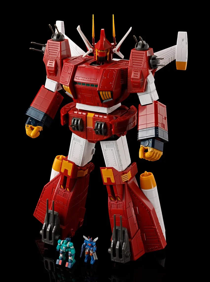Soul of Chogokin GX-38R Iron Gear standing in Walker Machine mode, with the small Xabungle and Walker Gallia figures at its feet